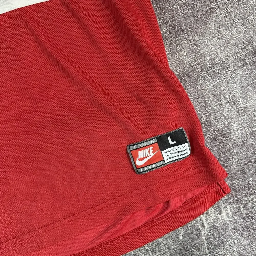 Men's Vintage 90's Nike Team Red White Striped Collared Soccer Jersey Kit Sz L